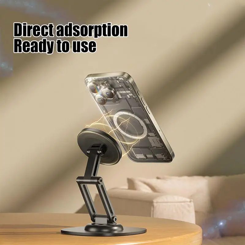 

Desk Phone Holder Stand Magnetic Desk Cell Phone Stand Adjustable Height Foldable Metal Bracket Cradle 360 Degree Rotating Mount