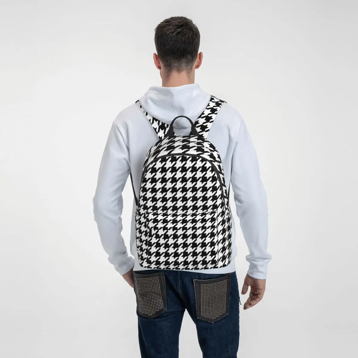 Black And White Houndstooth Backpack Abstract Design Women Men Outdoor Style Backpacks Breathable Cool School Bags Rucksack