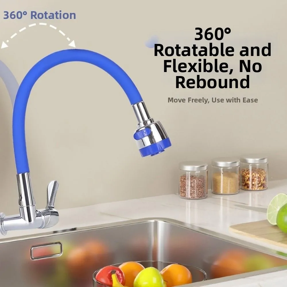 360 Degree Rotation Kitchen Tap Extension Pipe Silicone Hose Stainless Steel Sink Faucet 1/4inch Universal Interface Mixer Tap