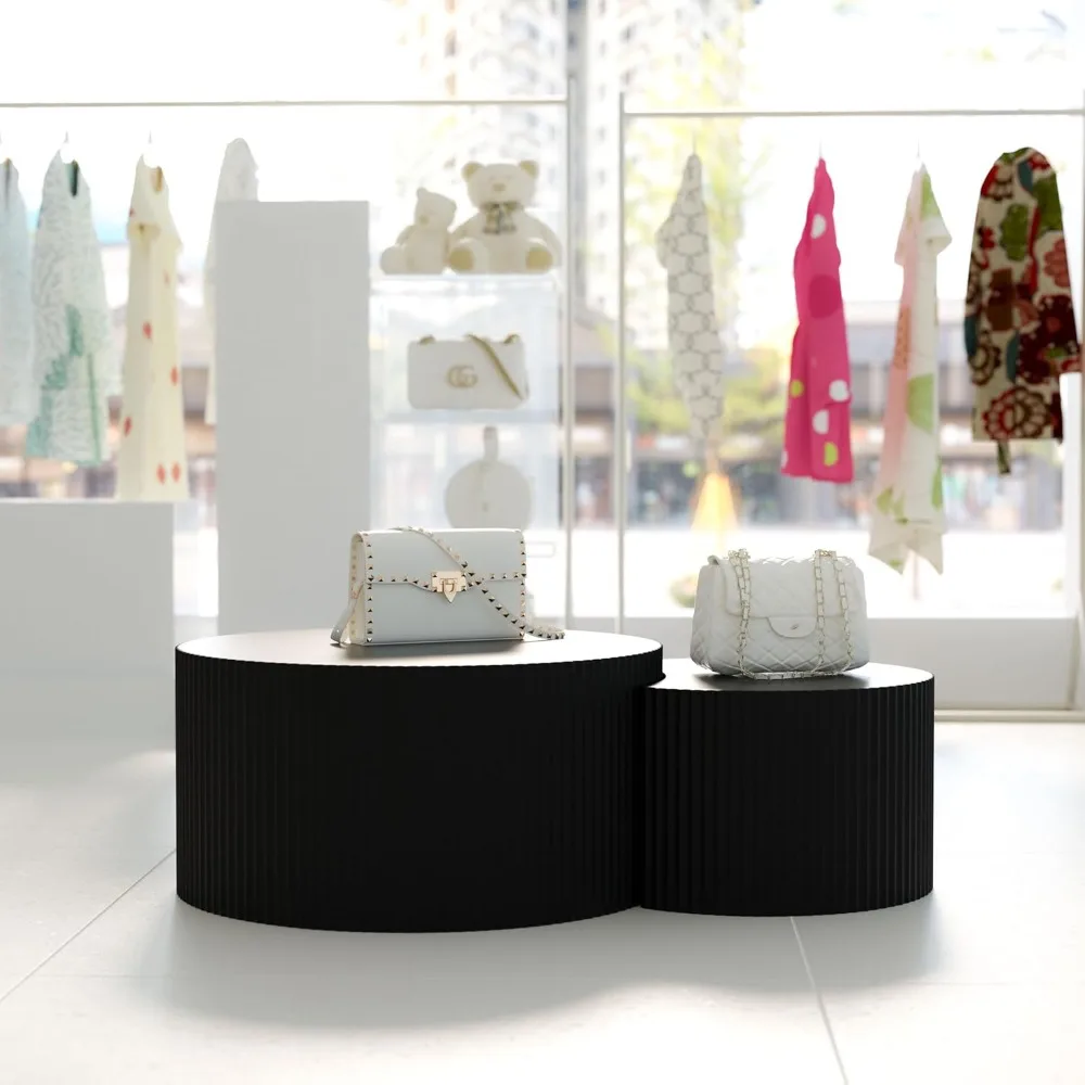 طاولات قهوة عصرية مستديرة، مجموعة خشبية فريدة من نوعها مكونة من قطعتين للمساحات الصغيرة، مثالية لغرف المعيشة - أسود #4