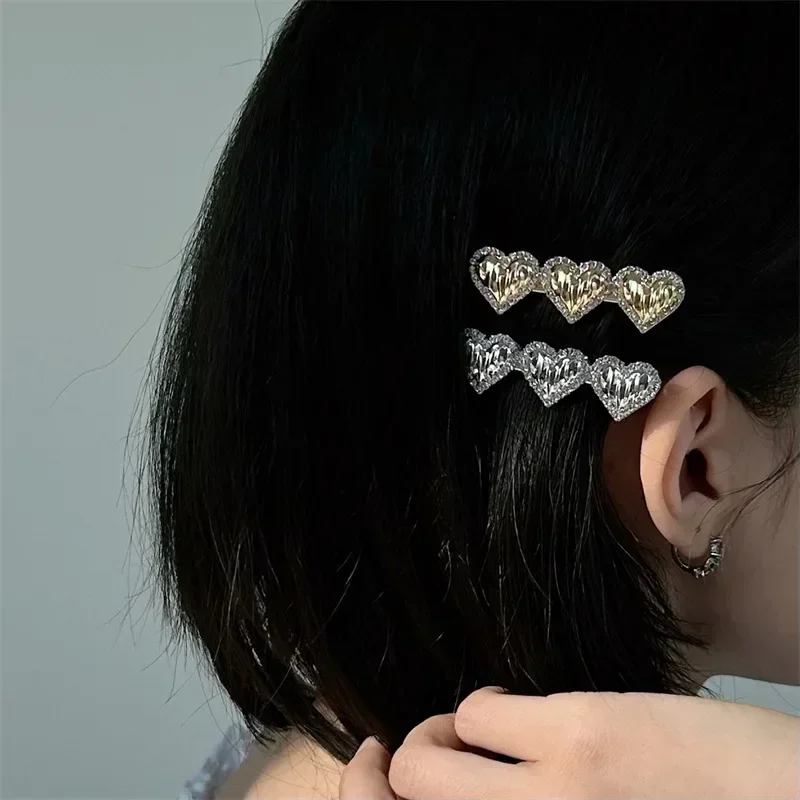 Heallor-Glitter Brilhante Rhinestone Grampo de Cabelo, Lado Franja, Presilha, Bang Hairpin, Flor Geométrica, Sweet Girls Hair Styling Ferramentas, Novo