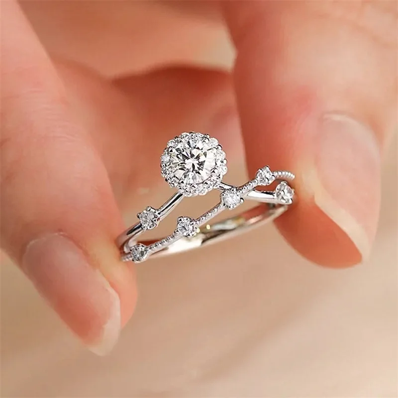 Charm Lady 0.5/1Ct D Color Moissanite Diamond Ring 925 Sterling Silver Party Wedding Band Rings for Women Engagement Jewelry