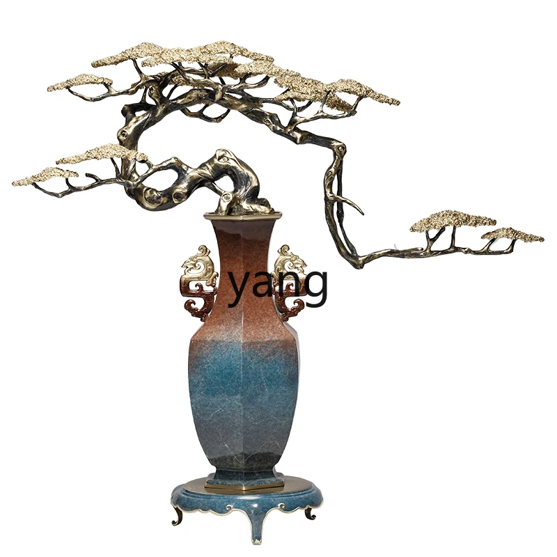 

LMM New Chinese Brass Welcome Pine Vase Ornament Entrance Office