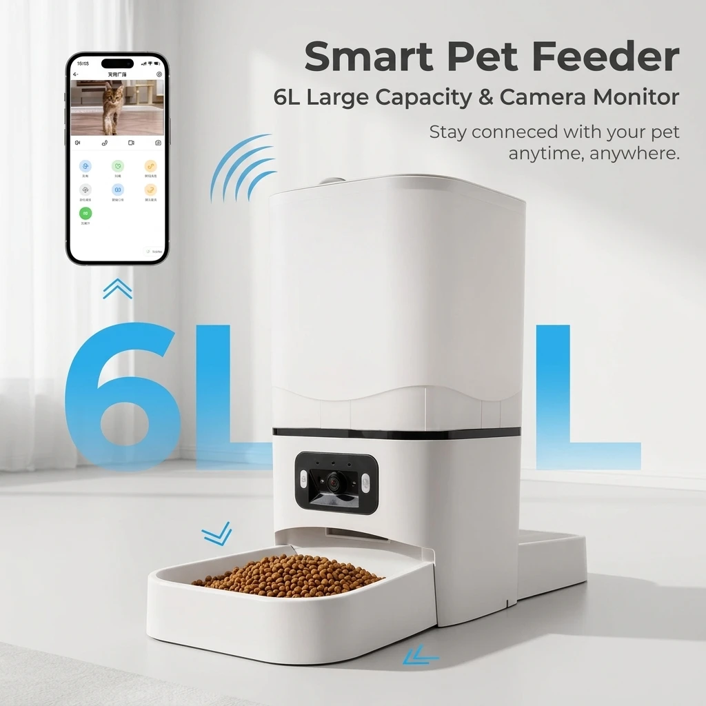 6L Large Capacity Cat Smart Pet Feeder Wi-Fi & Camera Controlled Feeder 2 Million Pixel Automatic Dog & Cat Food Dispenser