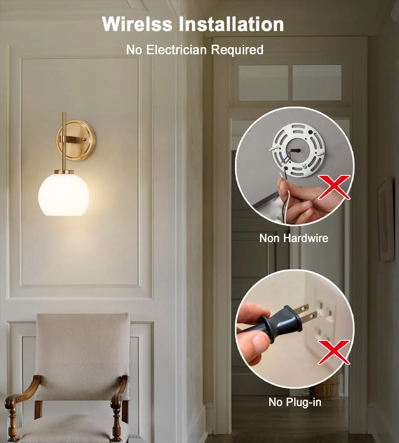 Gold Wireless Rechargeable Wall Sconces with Remote Control, RGB Battery Operated Wall Sconce Set of 2, LED Dimmable Wall Lights