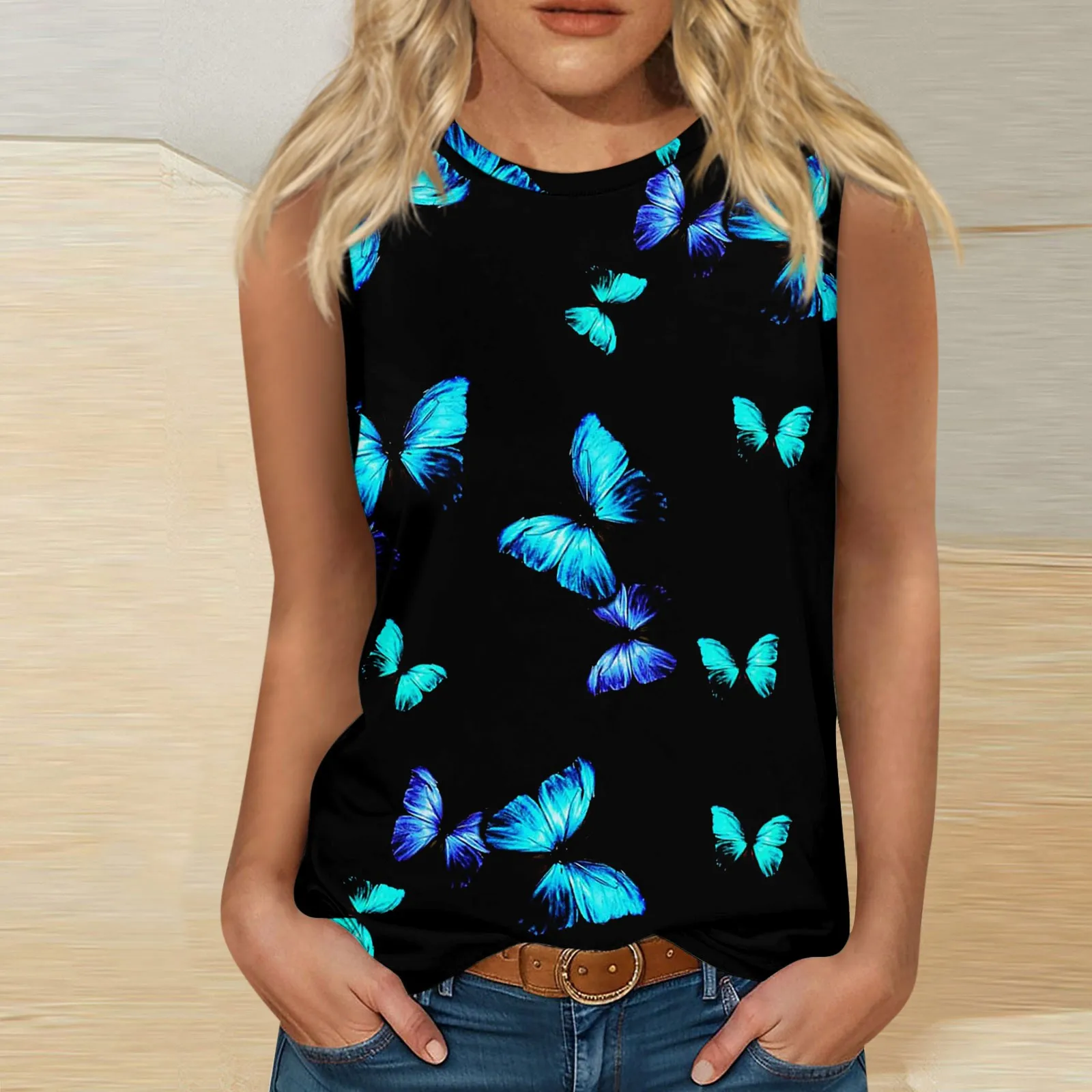 Fashion Summer Butterfly 3D Print Tank Tops Women Streetwear Oversized O-Neck Vest Off Shoulder Sleeveless Woman Camisole