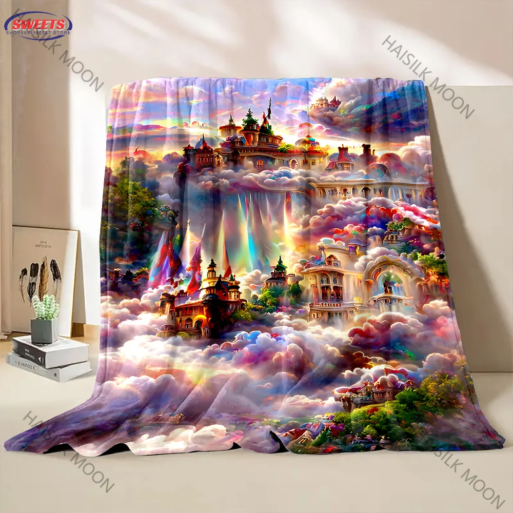 6 Sizes Colorful Dream Cottage Pattern Print Blanket,Bedroom Sofa Office All Seasons Blanket Surprise Gift for Mom Daughter Wife