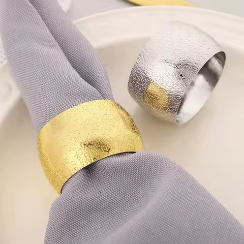 12pcs Gold Silver Napkin Rings Set Round Metal Napkin Ring Holders Holiday Table Decor For Weddings Party DIY Decoration