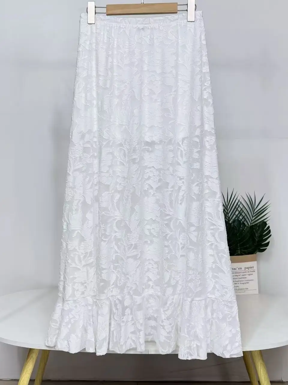 Elegant Lace Asymmetrical Hem High Waist A-Line Skirt Women's Long Skirt Summer Heavy Embroidery Irregular Lotus Leaf 