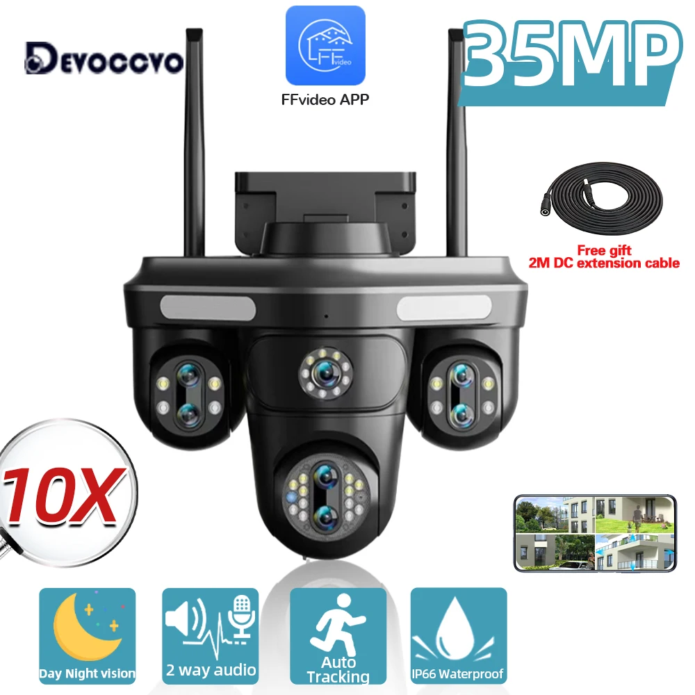 

4K 10X Zoom Wifi PTZ Security Camera Auto Tracking Outdoor Seven Lens Four Screen Panoramic View CCTV Video Surveillance Camera