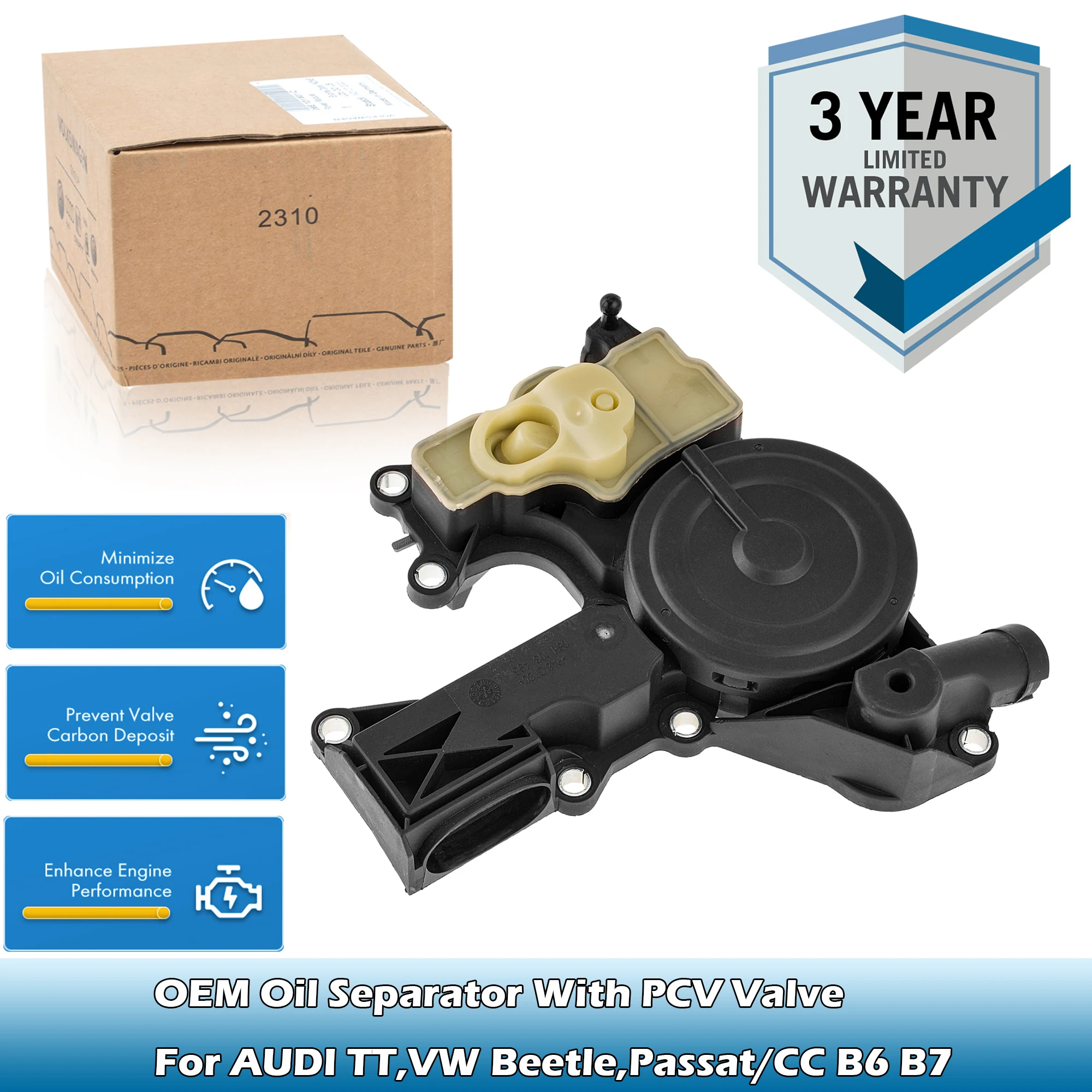 Zawór PCV separatora oleju OEM 06H 103495 AJ,06H 103495 AD dla AUDI TT, VW Beetle, CC B7, Golf, Jetta, Passat B6/B7, Sharan, Tiguan 2.0 TFSI