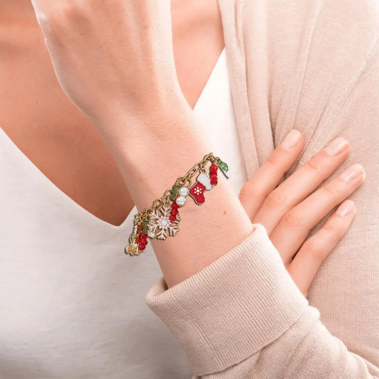 شعبية اللؤلؤ الأبيض مطرز شرابة أساور الجوارب الملونة الحلوى ثلج سوار للنساء عيد الميلاد حزب مجوهرات هدية