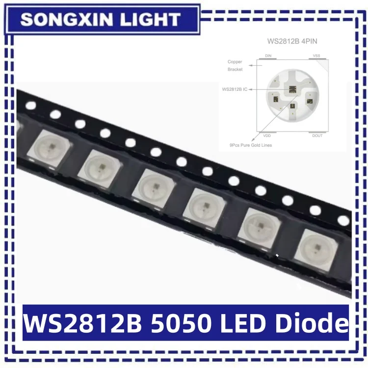 10–1000 Stück WS2812B 5050 RGB-LED-Chip WS2812 individuell adressierbarer Pixel-Chip WS2811 IC integrierte schwarz/weiße Leiterplatte DC5V