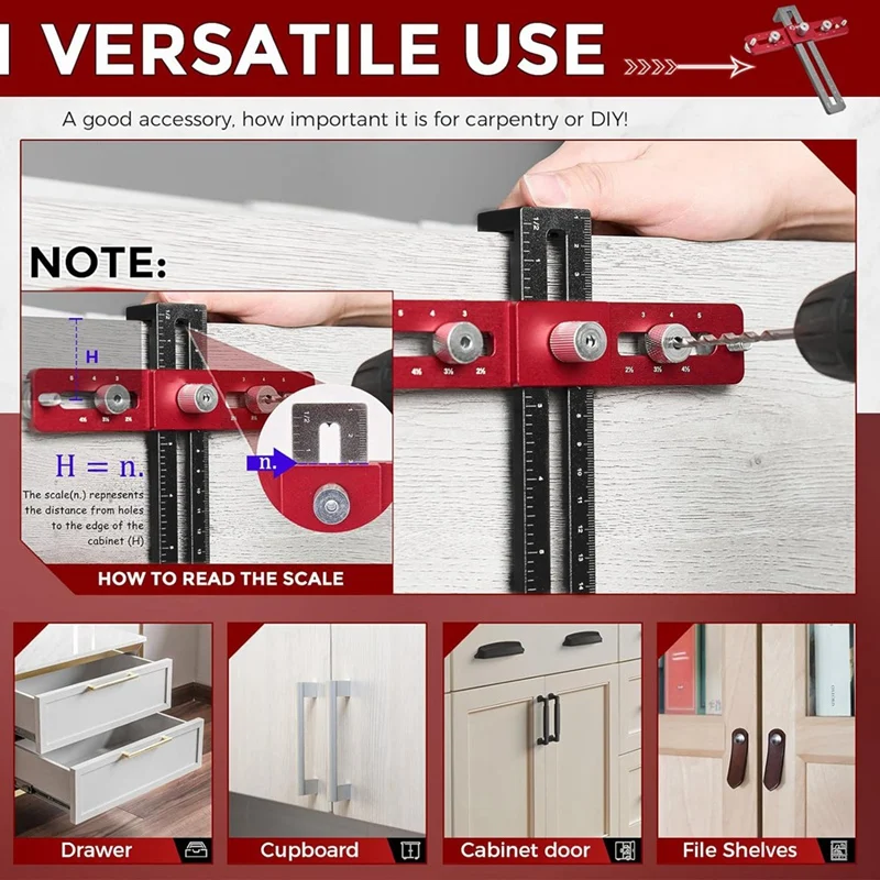 AC88 Cabinet Hardware Jigs Tool, Aluminum Alloy Cabinet Handle Install Templates Tool, Punch Locator for Knobs Pulls, with 2