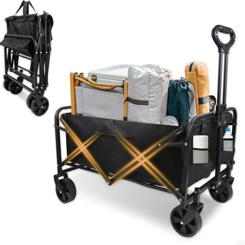 عربة قابلة للطي متعددة الاستخدامات بمقابض مريحة وجيوب شبكية للنقل التجاري - أسود