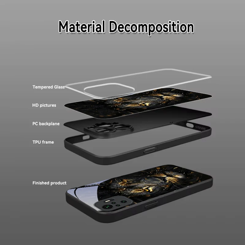 Shadow Monarch Lion Black Glass Phone Case For Redmi Note 8 9 9S 12S 10 Pro 11 12 13 Pro 14 Pro K60 13C 14C 3 12 13 Back Cover view 6