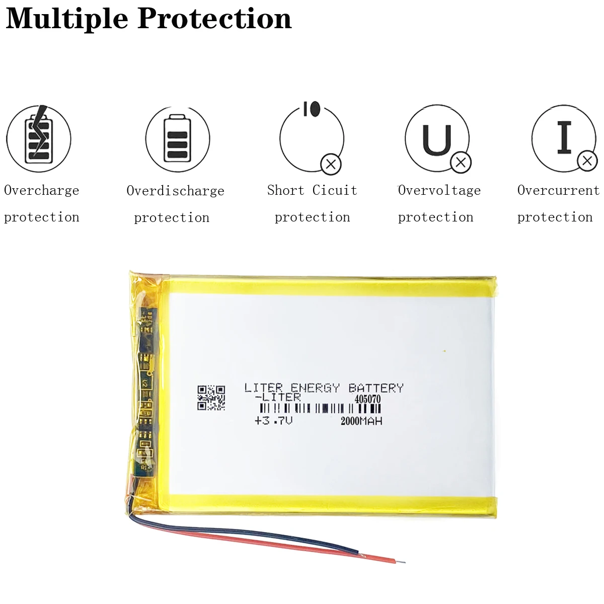 Batterie au lithium polymère 405070 3.7V 2000mAh avec panneau de protection pour produits numériques MP4 PSP GPS