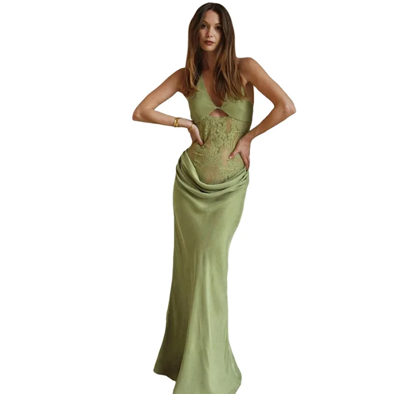 2025 春の新セクシーなホルターネックカットアウトボディコンプリーツクラブウェアドレスエレガントな女性パーティーナイトクラブファッションドレス