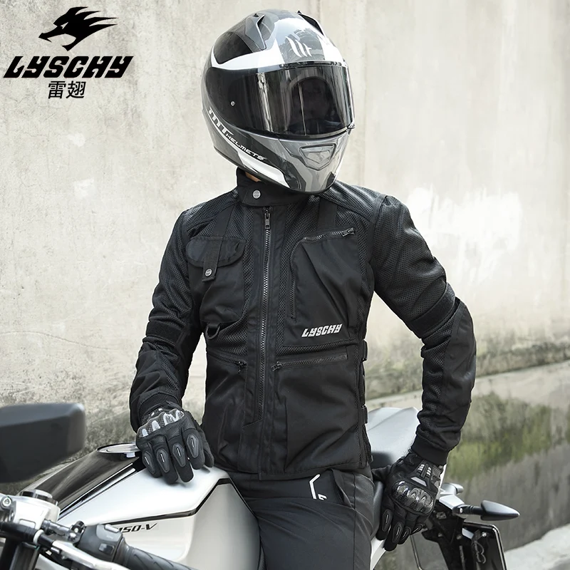 LYSCHY Summer Motorcycle Jacket Breathable Mesh CE2 Protective Riding Clothing Fall Protection Crash Reflective Jacket