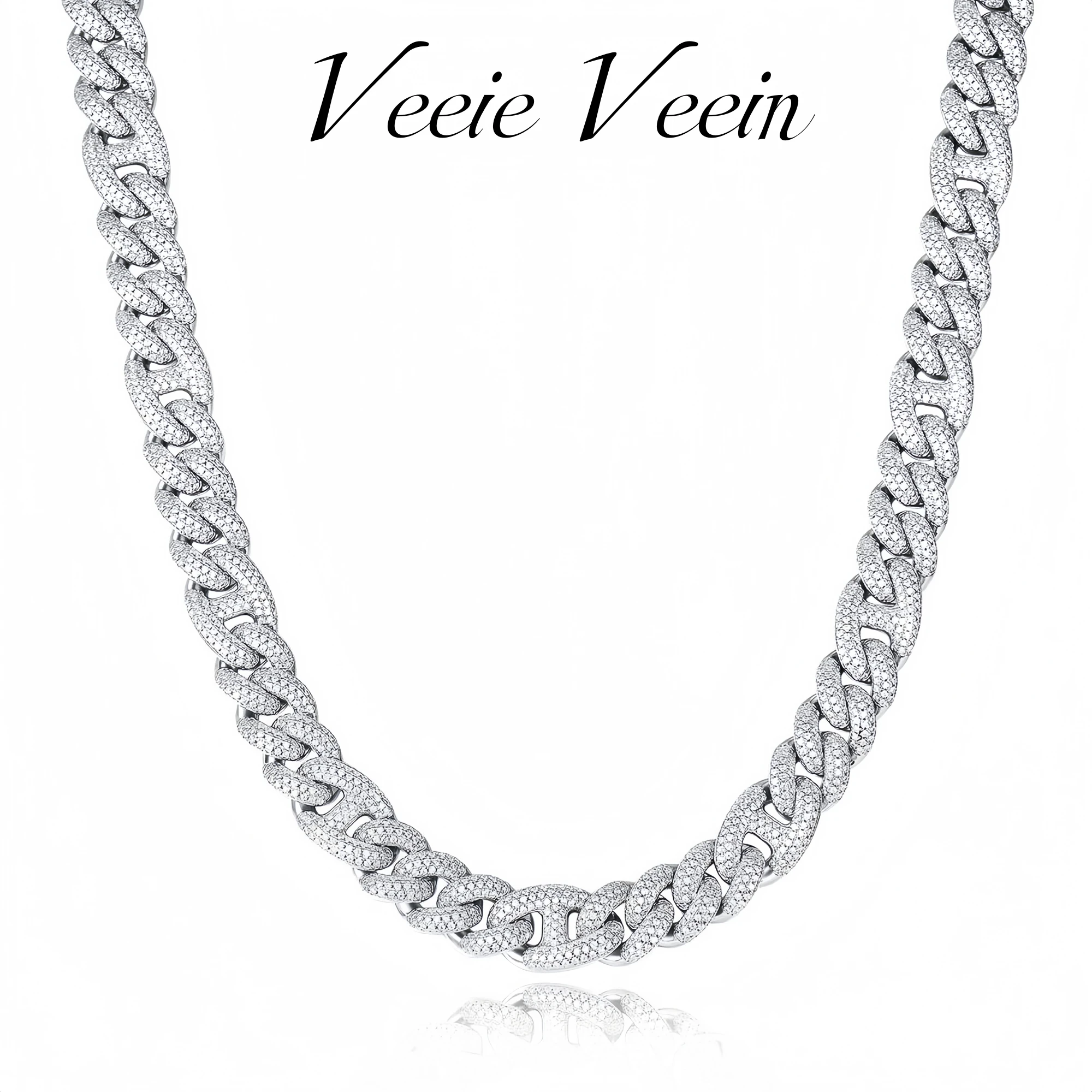 

Veeie Veein Luxury Brand High Quality S925 Sterling Silver Necklace 12mm Double Row Moissanite Cuban Chain Fashion Jewelry