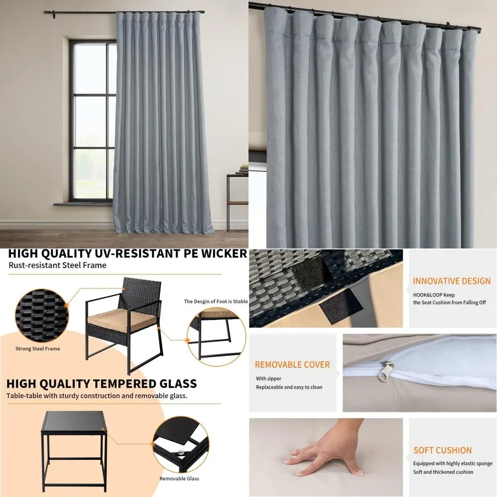 3-Piece Wicker Bistro Set Outdoor Patio Furniture, Rattan Table and Chairs for Balcony, Yard, Porch, Deck