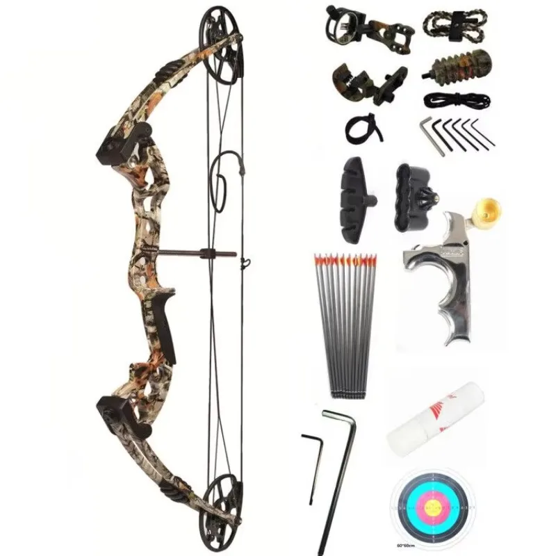 Camouflage Composite Bow Full Set of Accessories, Adult Outdoor Competitive Archery Practice Training Bow and Arrow Equipment