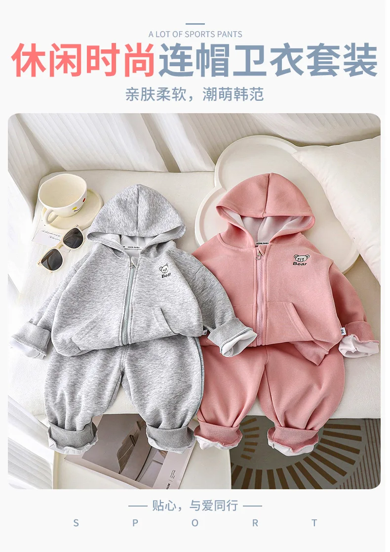 Kinderbekleidung Hoodie-Sets 2026 Neue Herbstkollektion Baby Jungen Mädchen Cartoon-Bären-Druck Kapuzenjacke+Hose 2-teiliger Freizeitanzug für Kinder – Detail 3