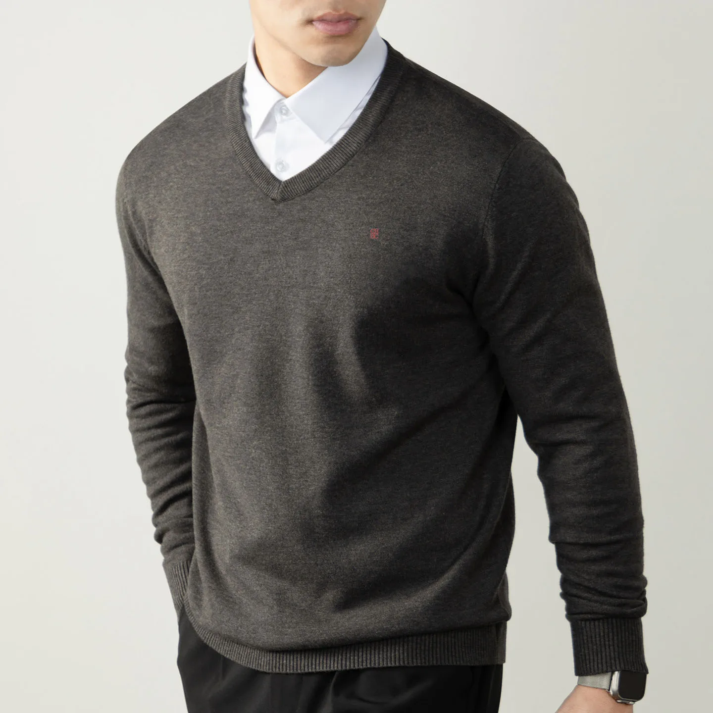CH V-Ausschnitt Strickpullover Langarm Gerippte Manschetten Fein Gestrickter Stoff Regular Fit Business Casual Strickoberteil – Detail 10