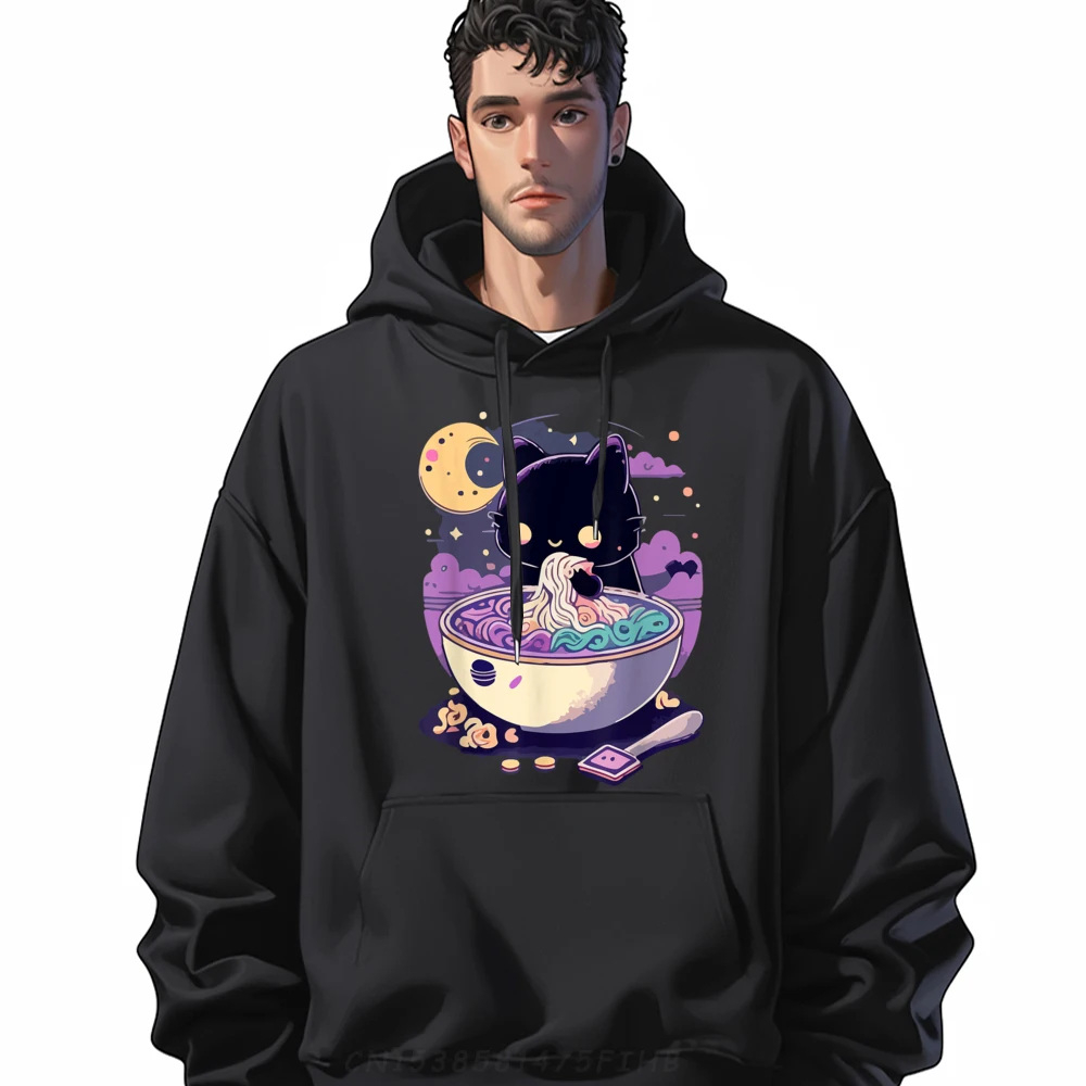 

Creepy Kawaii Cat Eating Ramen Noodles Pastel Goth Aesthetic Mens Designer Clothes Limited Time Special Long Sleeve Hoodie