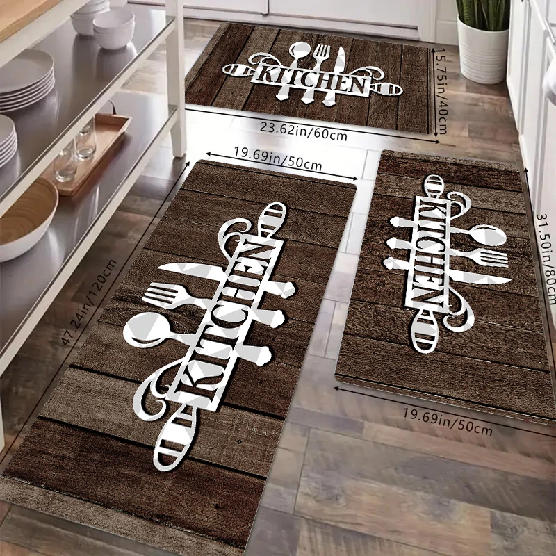 

Kitchen Carpet with Kitchen Letters And Tableware Print Velvet Material Machine Washable Suitable for Bedrooms Dining Rooms
