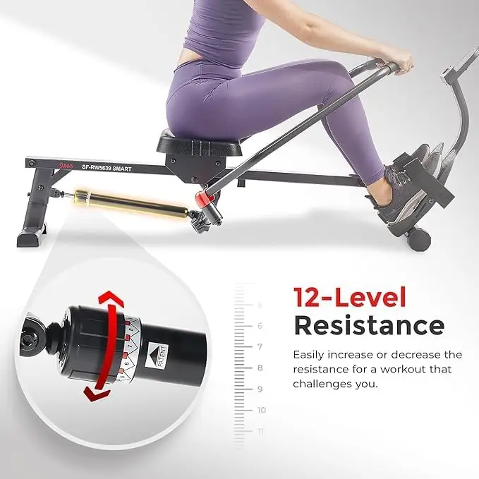 Smart Compact Full Motion Rowing Machine, Full-Body Workout, Low-Impact, Extra-Long Rail, 350 LB Weight Capacity and Optional