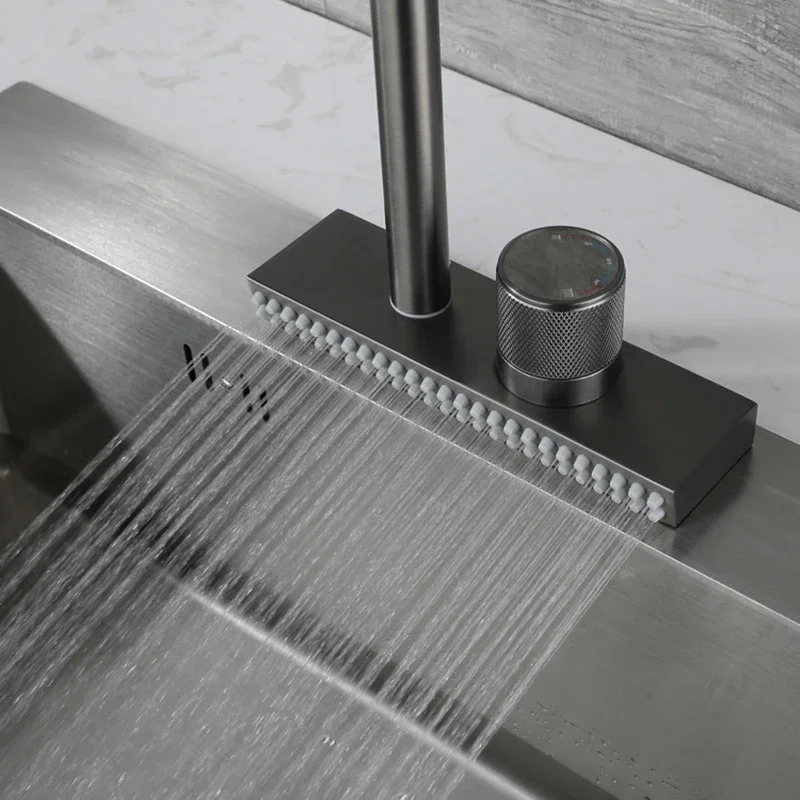 Waterfall Sink Pull Type Kitchen Faucet Hot Cold Mixer Vegetable Wash Tap Basin Multiple Water Outlets Rotation Flying Rain Tap