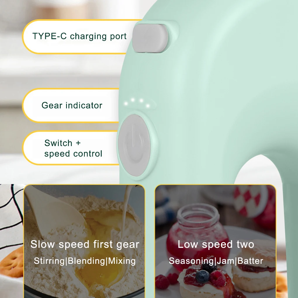 4 versnellingen Verstelbare eierklopper Elektrische mixer Keukengadget Snel opladen 1500 mAh Werkt op batterijen Gemak USB-opladen