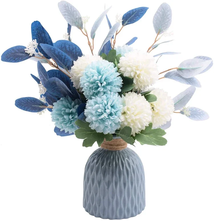 

Artificial Flowers with Vase Faux Hydrangea Flower Blue Hydrangea Silk Flowers for Decoration Wedding Party Home Decor