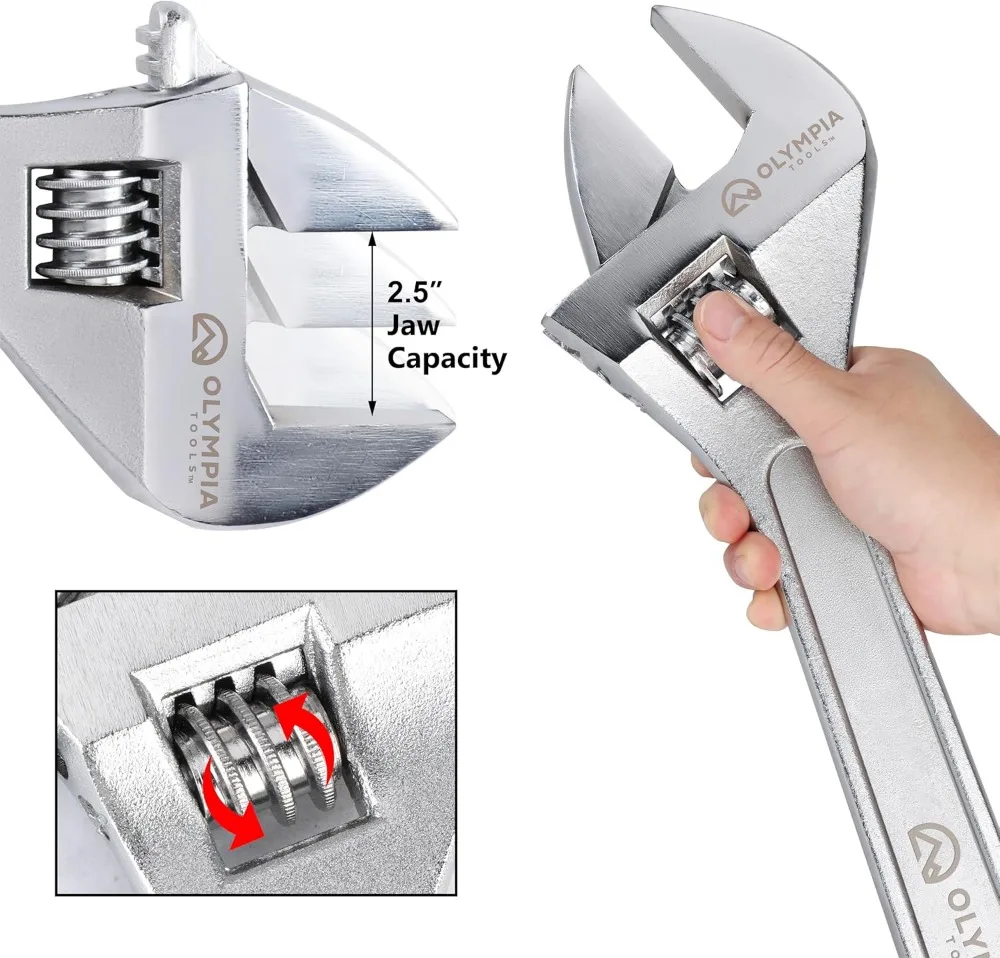 Chave ajustável resistente de 24 polegadas, aço forjado, cromado, mandíbulas de precisão para resistência à ferrugem