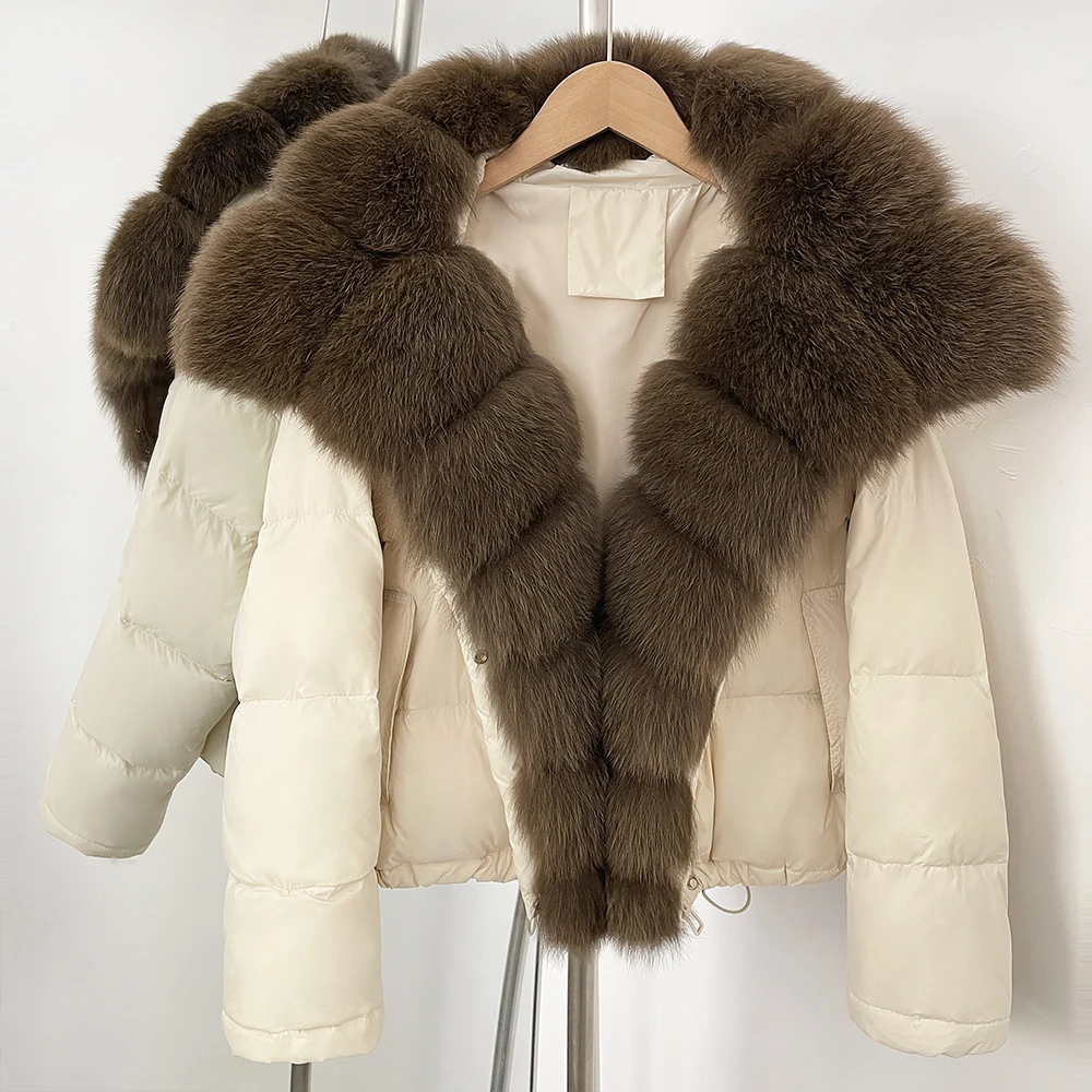 OFTBUY Giacca di pelliccia Cappotto di pelliccia di volpe naturale allentato Spessa donna Piumino corto femminile Nuovo Parka 2025 Cappotto invernale in piumino d'anatra bianco
