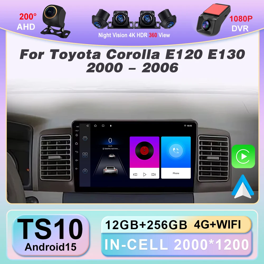 

Android 15 Head Unit GPS Car Radio 5G For Toyota Corolla E130 E120 2000-2006 Multimedia Car Radio Navigation Player WIFI+5G DSP