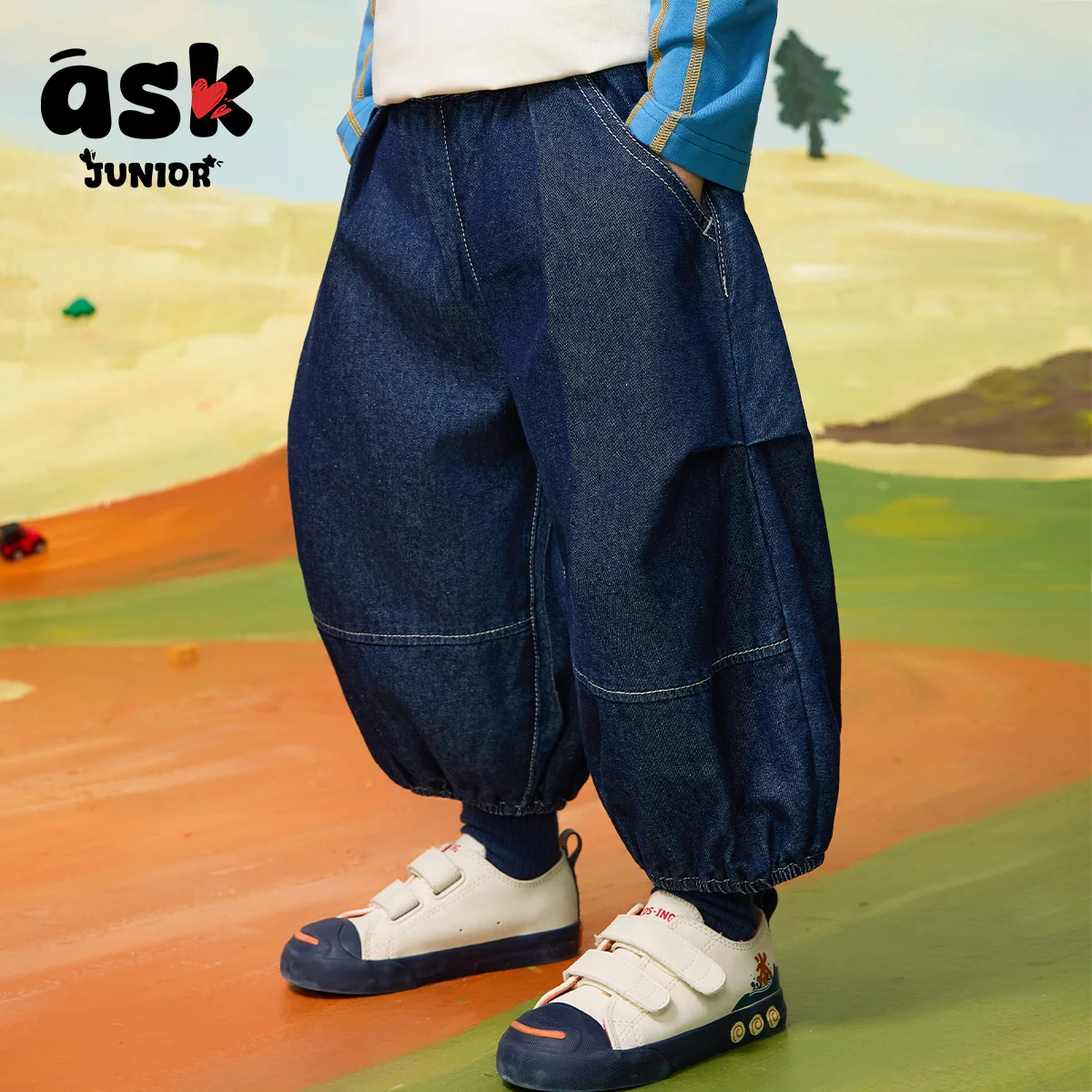 سروال جينز ربيعي مغسول للأطفال من سبع نقاط للرياضة والترفيه للأطفال #5