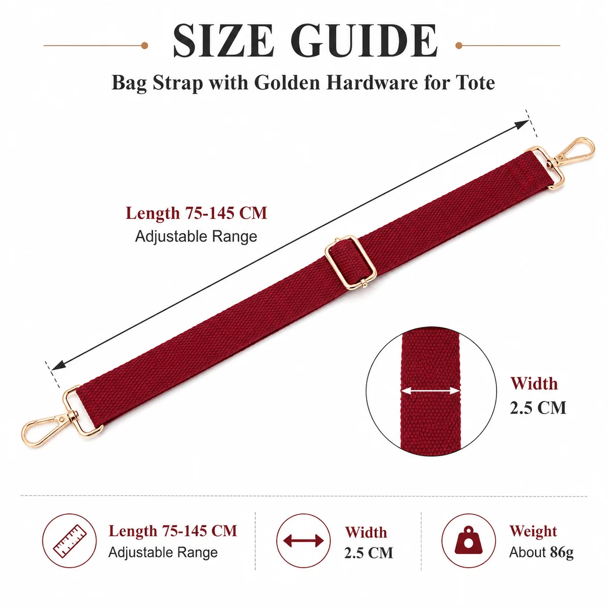 Adjustable Bag Strap with Golden Hooks