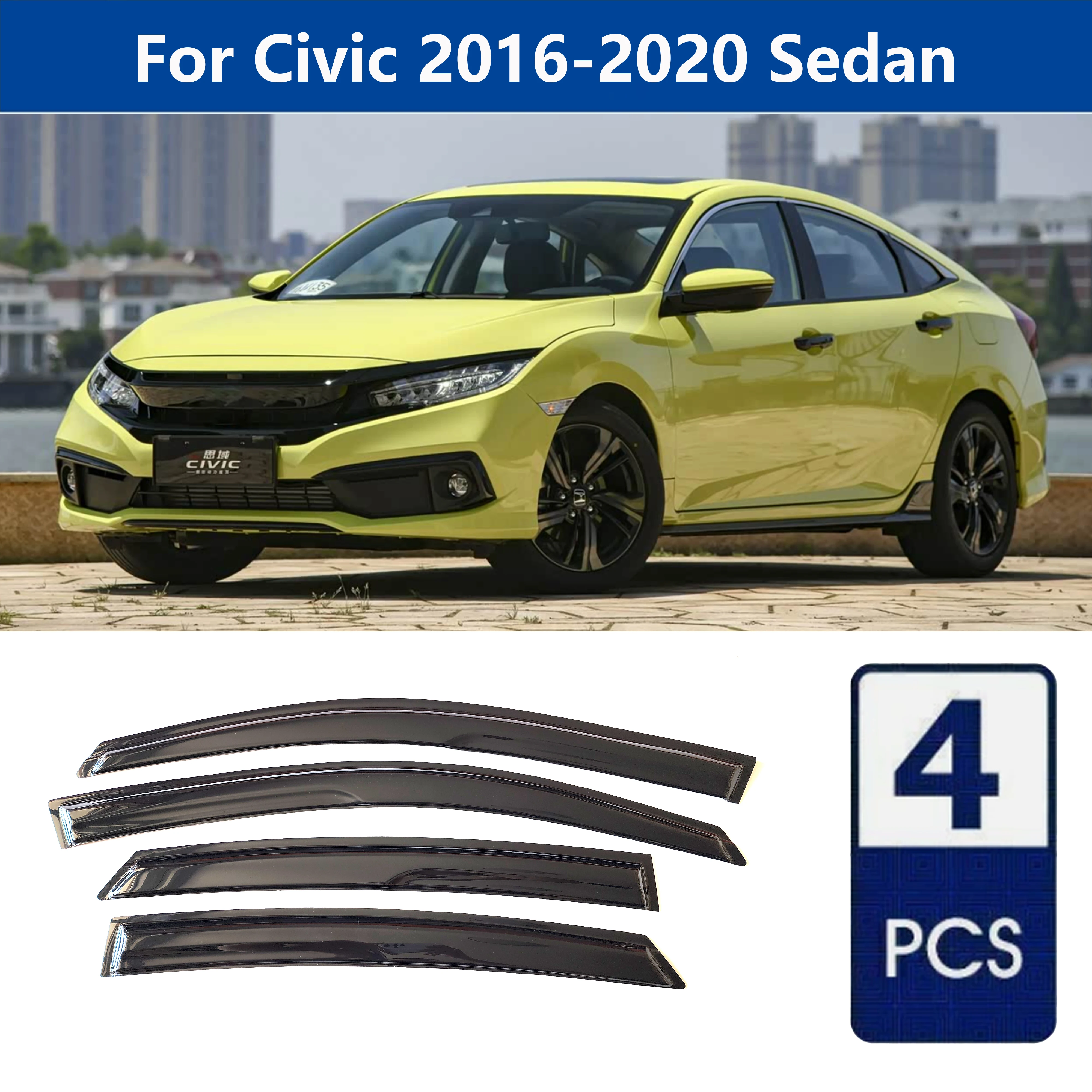 

Высококачественные дефлекторы для окон автомобиля AIBAP, 4 шт., 1,8 мм, для Civic 2016-2020, седан, защита от дождя и солнца.