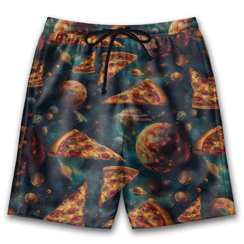 Pizza Party 3D Print Short Pants For Men Clothes Hawaiian Beach Shorts Aloha Boy Trunks Fast Food Trousers Bermudas Boardshorts