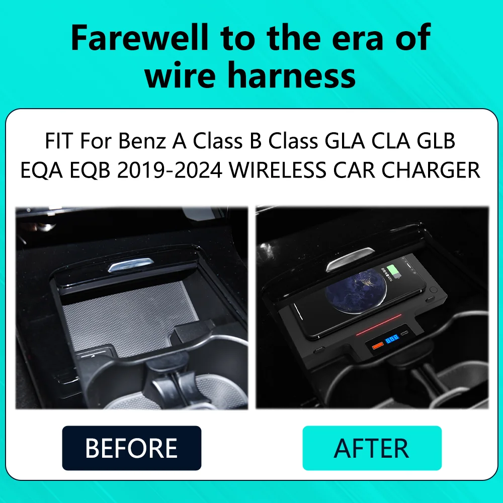 Induction Charging Pad QI 15W fast For Iphone wireless charging  car accessories For Benz A BClass GLB CLA/GLA EQA EQB 2019-2024 view 3