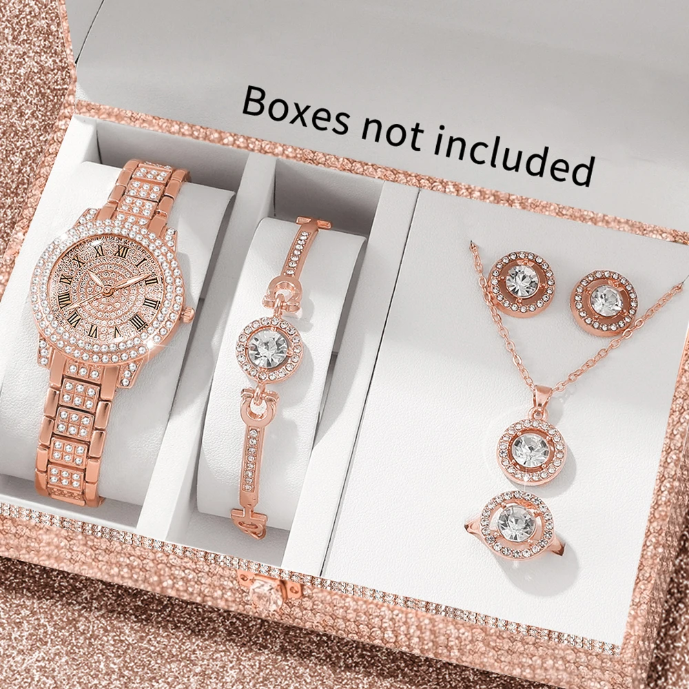 6pcs elegant ladies' quartz watch with necklace accessories set, suitable for daily wear and holiday gifts