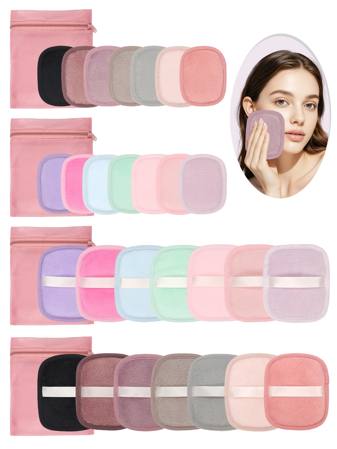 Makeup Remover Wipes + Cleaning Mesh Bag 7/14 Pieces, Reusable Makeup Remover Tools, Suitable for All Skin Types