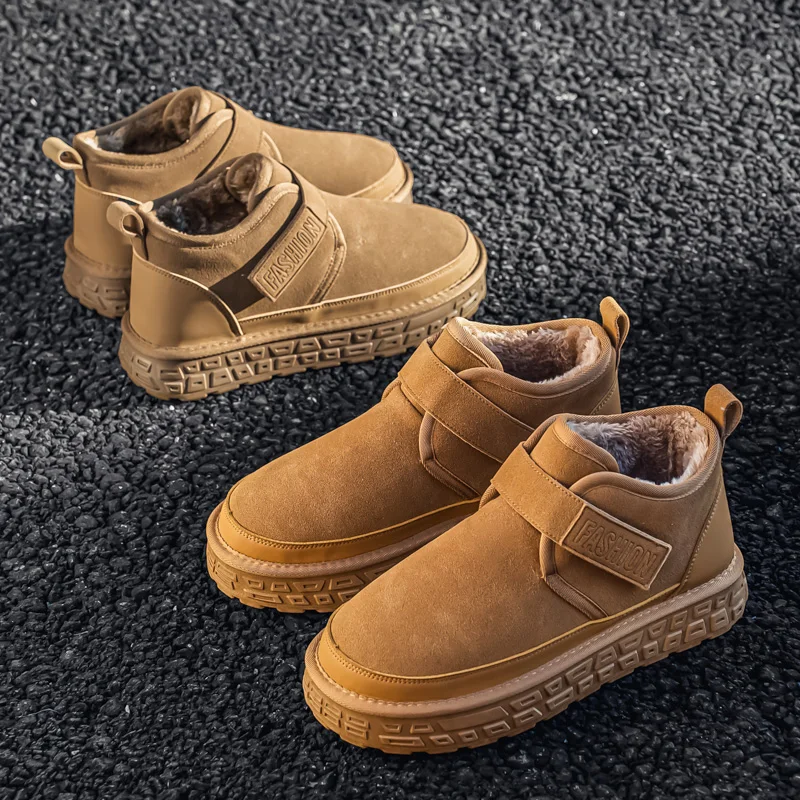 

Cotton Shoes Men Winter Warm Plush Thick Snow Boots Outdoor Work Anti-skid Comfortable Casual Buckle Strap Shoes