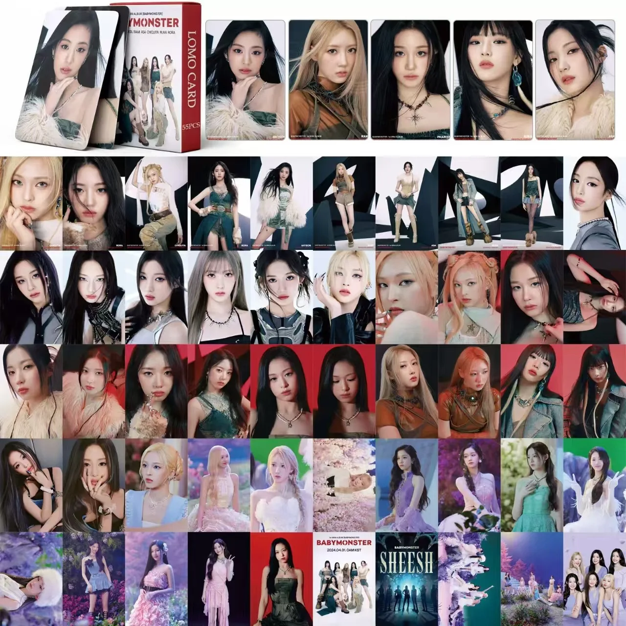 55pcs/set Kpop BABY MONSTER Lomo Cards SHEESH BABYMONSTER HARAM Photo Album Photocards for Fans Collection