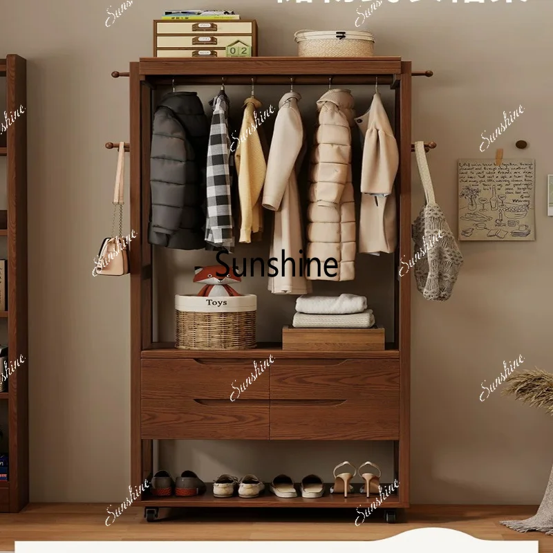 

Solid wood coat rack floor-to-ceiling household bedroom living room, multi-functional drawer storage
