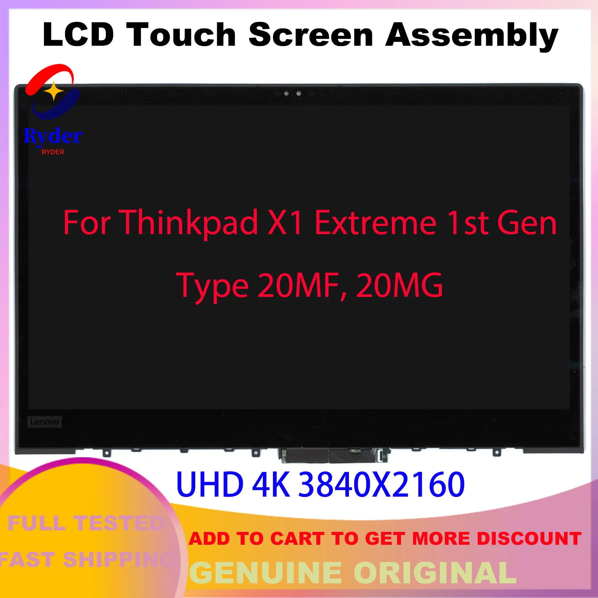 15.6นิ้ว LCD Touch Screen Digitizer Assembly 01YU648 UHD 4K สำหรับ Lenovo ThinkPad X1 Extreme 1st Gen 20MF 20MG P1 Gen 1 20MD 20ME