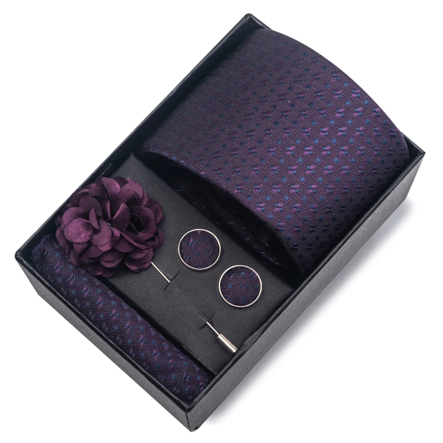 2025 Neue Design Marke 8 cm Blau Gestreifte Krawatte Taschentuch Manschettenknopf Brosche Set Mann Geschenk Box Hochzeit Geschenk Fit formelle Party – Detail 31
