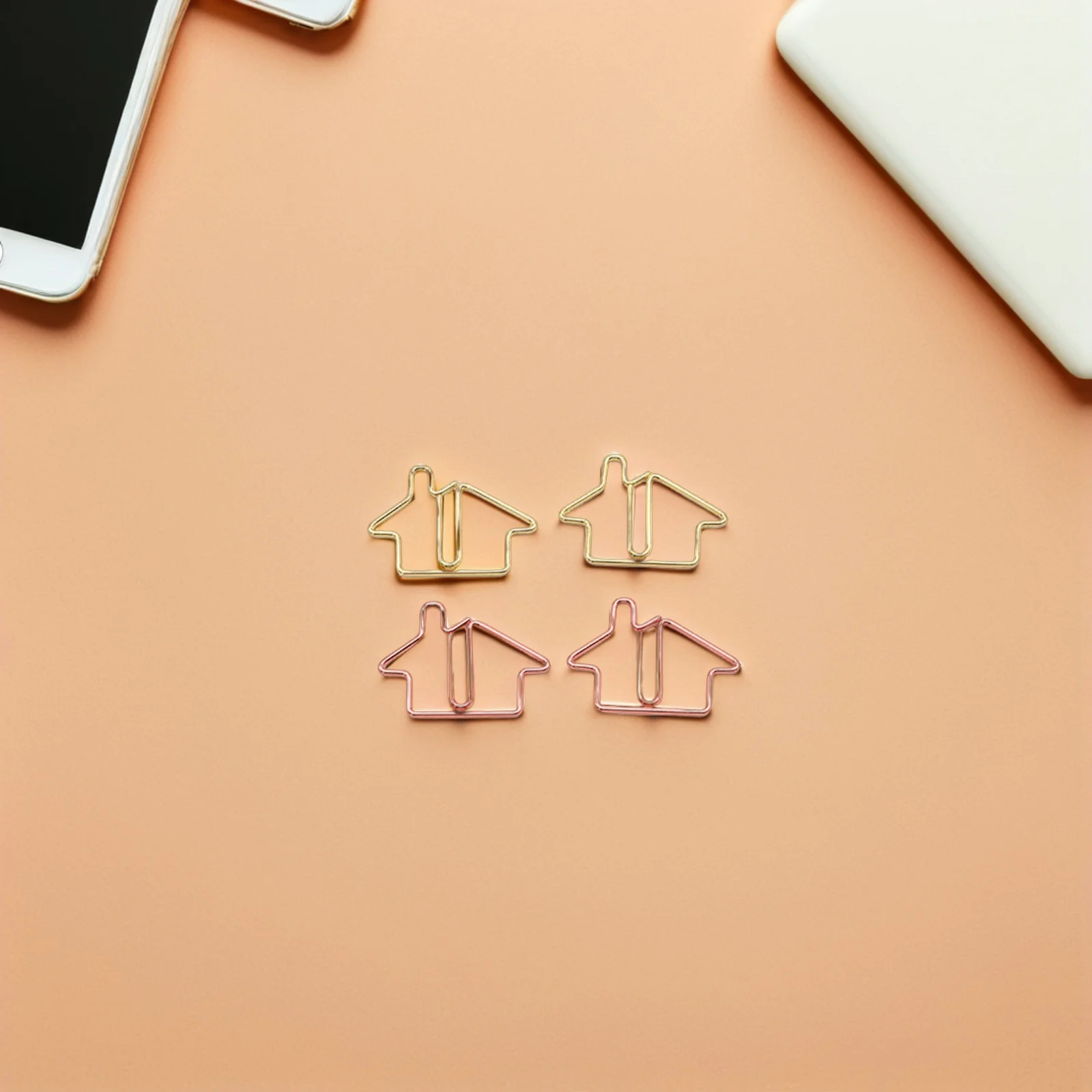 

60pcs House Shaped Paper Clips Metal Gold Finish Cute Decorative Note Clip For Office Home Organization Novelty Stationery Set